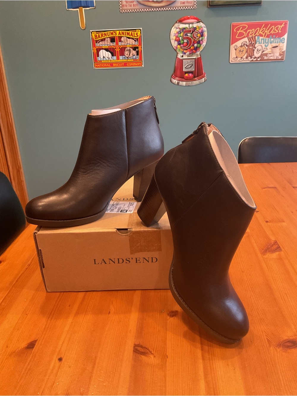 LAND’S END ROWE ZIP BACK HIGH HEEL BOOTIE WOMENS SZ 8 SPICE BROWN NEW IN BOX